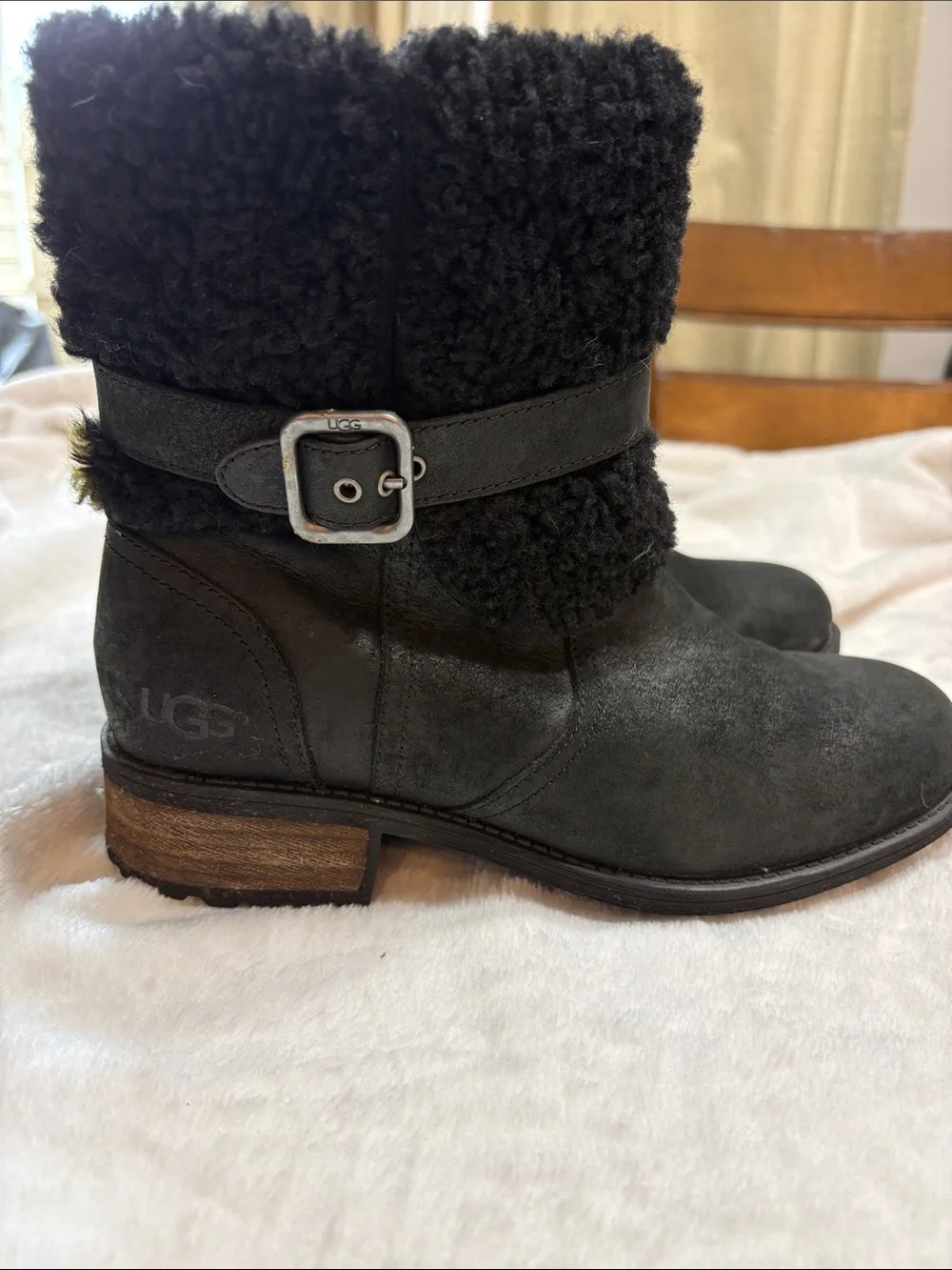 UGG Black Sherpa Cuff Suede Winter Boots